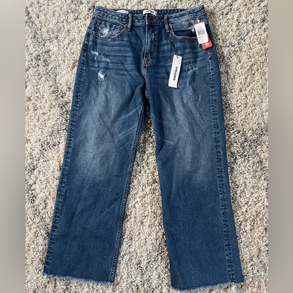 Vigoss‎ Royce 70s Straight Leg Jeans Dark Wash Distressed Raw Hem Mens 31